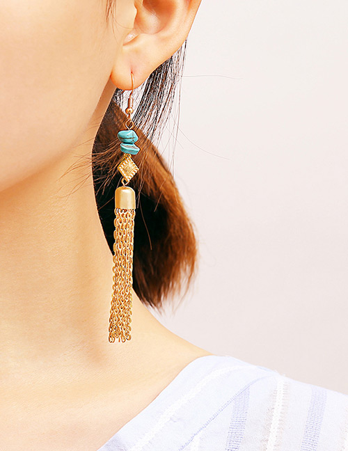 Vintage Gold Color Long Tassel Decorated Earrings