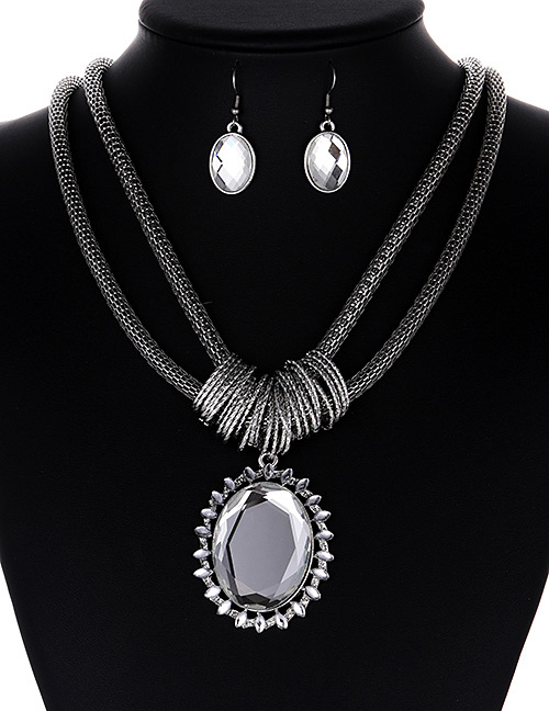 Fashion Silver Color Round Shape Gemstone Decorated Jewelry Sets