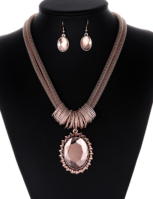 Fashion Pink Round Shape Gemstone Decorated Jewelry Sets