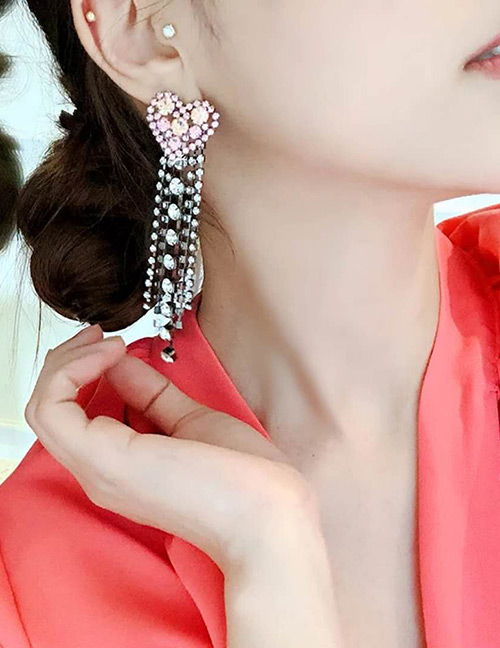 Fashion Plum Red Heart Shape Decorated Tassel Earrings