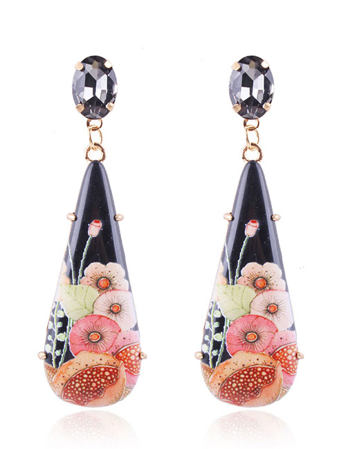 Fashion Black Flower Pattern Decorated Earrings