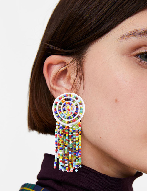 Fashion Multi-color Round Shape Decorated Tassel Earrings