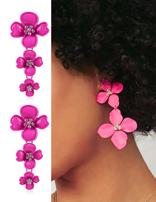 Fashion Plum Red Flower Shape Decorated Earrings
