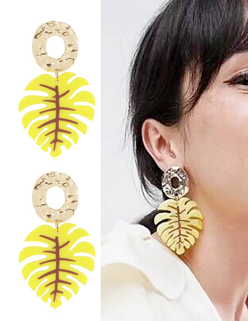 Fashion Yellow Leaf Shape Decorated Earrings