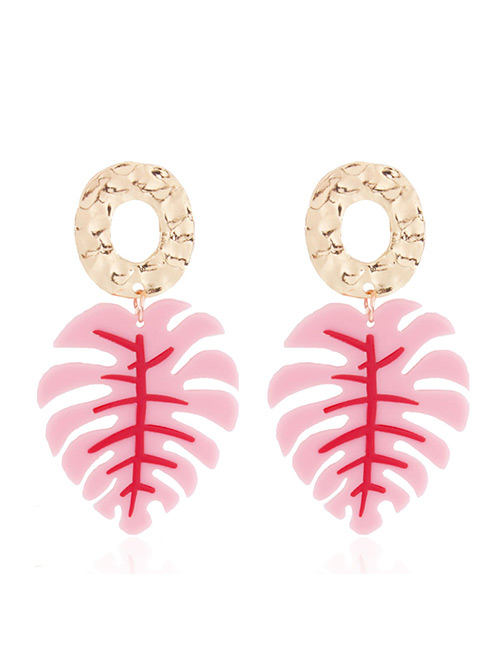Fashion Pink Leaf Shape Decorated Earrings