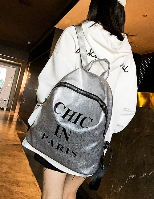 Fashion Silver Color Letter Pattern Decorated Backpack