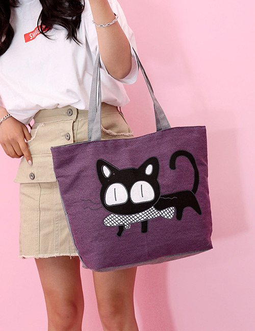Fashion Purple Cat Pattern Decorated Bag