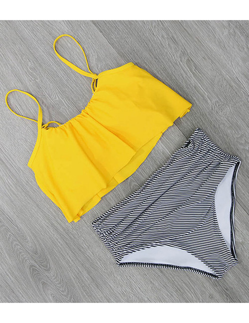 Sexy Yellow Stripe Pattern Decorated Swimwear(2pcs)