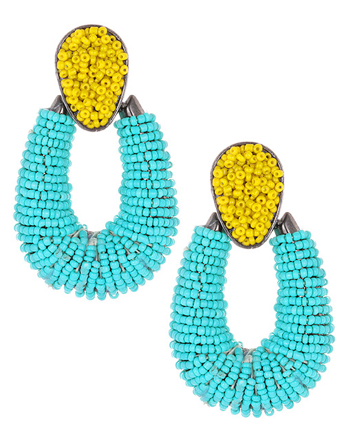 Fashion Blue+yellow Waterdrop Shape Decorated Earrings