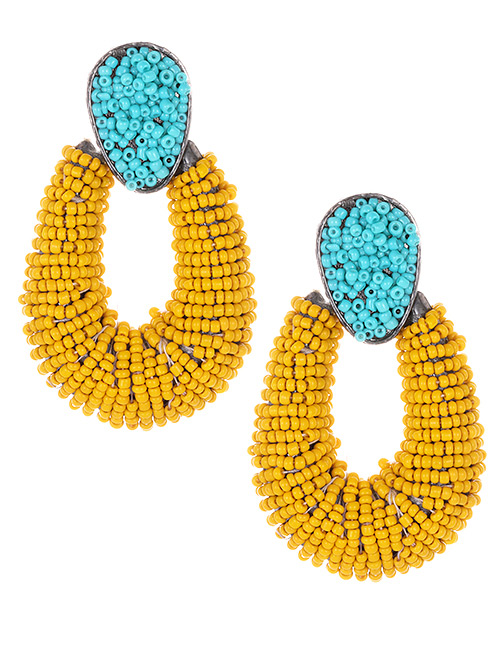 Fashion Blue+yellow Waterdrop Shape Decorated Earrings