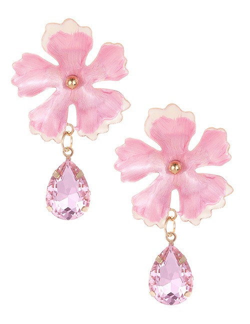 Fashion Pink Waterdrop Shape Decorated Flower Earrings
