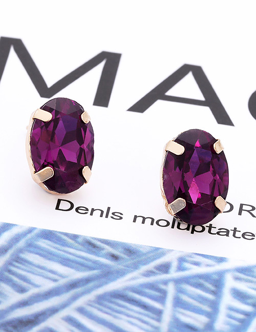 Fashion Purple Oval Shape Decorated Earrings
