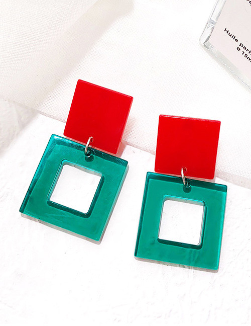 Fashion Blue+red Square Shape Decorated Earrings