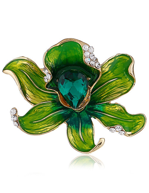 Fashion Green Flower Shape Decorated Brooch