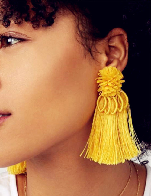 Fashion Yellow Flower Shape Decorated Tassel Earrings