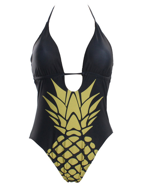 Sexy Black Pineapple Pattern Decorated Swimwear