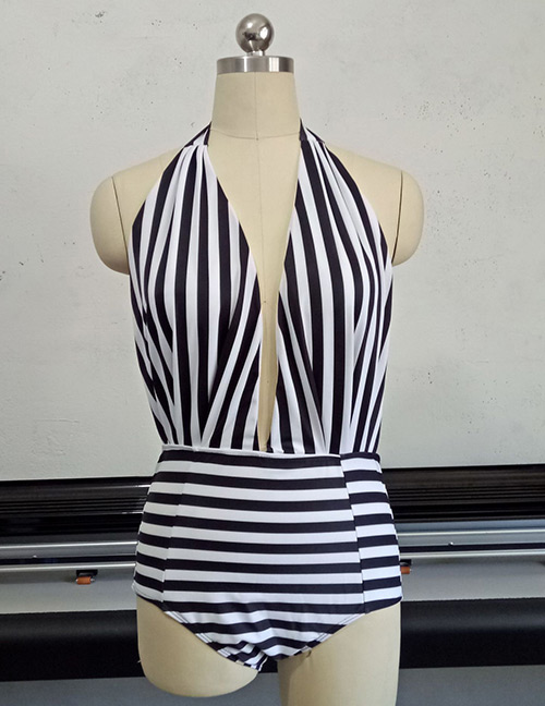 Fashion Black+white Stripe Pattern Decorated Swimwear