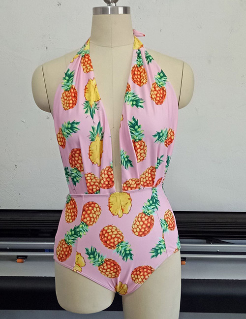 Fashion Orange+pink Pineapple Pattern Decorated Swimwear
