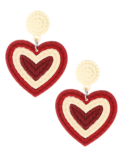 Fashion Claret Red Heart Shape Decorated Earrings