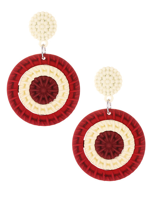 Fashion Claret Red Color Matching Decorated Earrings