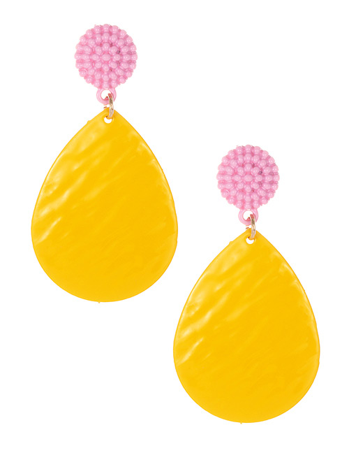 Fashion Yellow Water Drop Shape Decorated Earrings