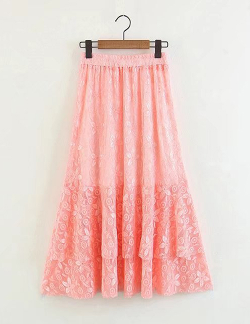 Fashion Pink Pure Color Decorated Skirt