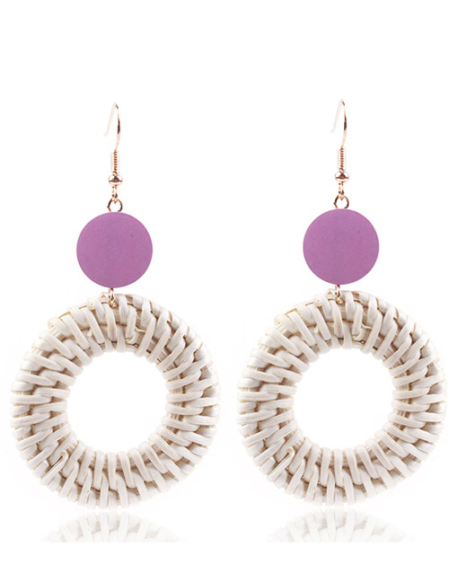 Fashion Purple+white Round Shape Decorated Earrings