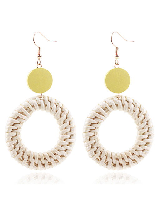 Fashion Yellow+white Round Shape Decorated Earrings