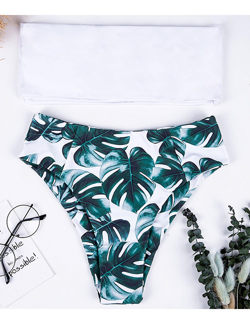 Fashion White+green Left Pattern Decorated Bikini
