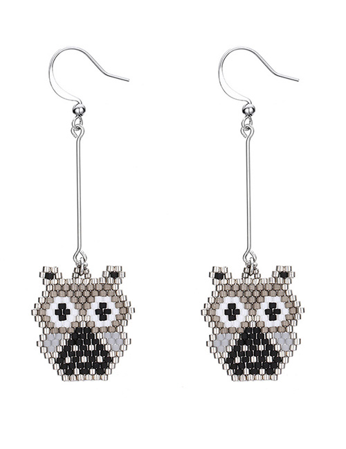 Fashion Silver Color+black Owl Shape Decorated Earrings