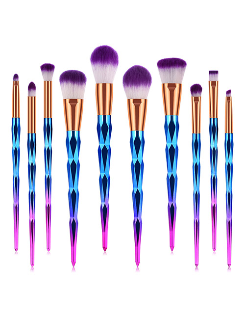 Fashion White+purple Flame Shape Design Cosmetic Brush(10pcs)