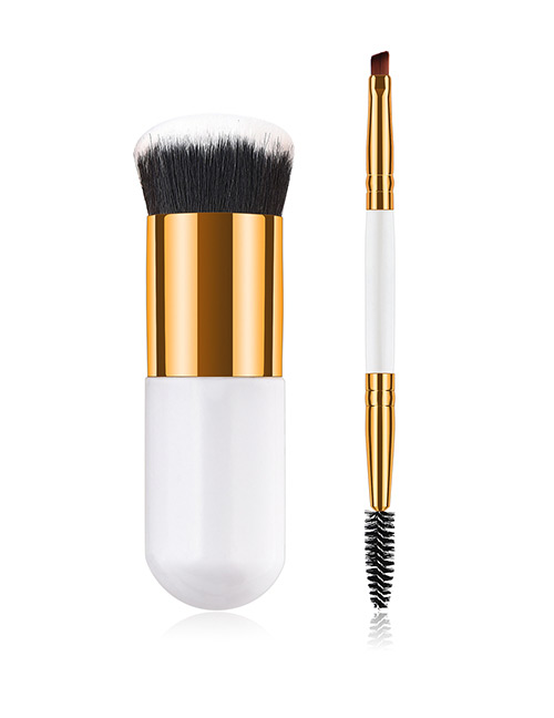 Fashion Gold Color+white Cylindrical Shape Design Eyebrow Brush(2pcs)