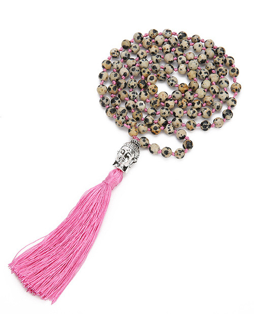 Fashion Pink Tassel&beads Decorated Long Necklace
