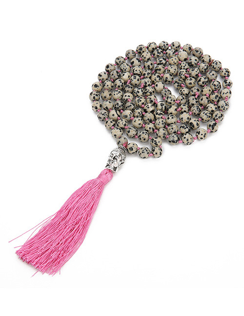 Fashion Pink Tassel&beads Decorated Long Necklace