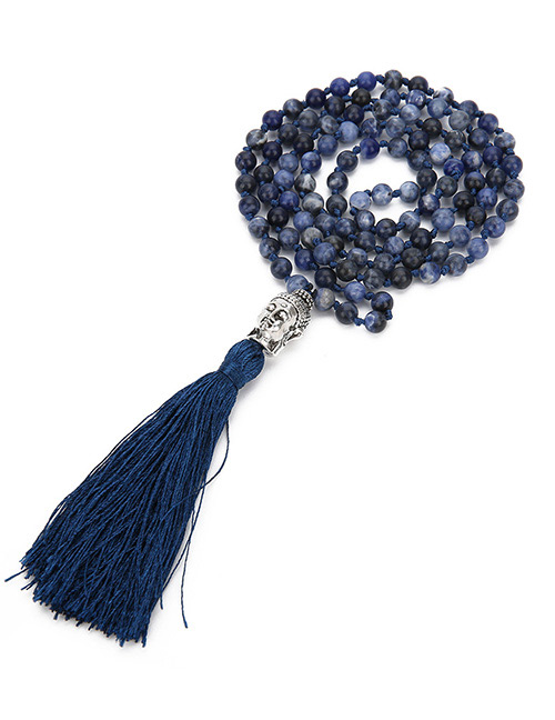 Fashion Navy Buddha Decorated Tassel Necklace