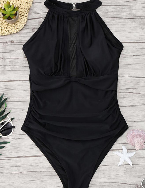 Sexy Black Off-the-shoulder Design Pure Color Bikini