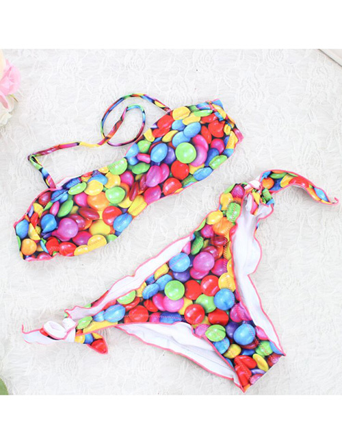 Sexy Multi-color Candy Pattern Decorated Split Bikini
