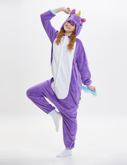 Lovely Purple Cartoon Unicorn Shape Design Pajamas