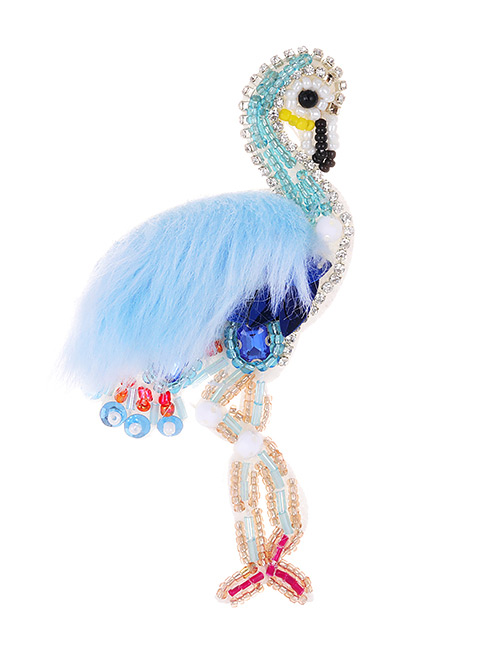 Fashion Blue Beads Decorated Flamingo Shape Brooch
