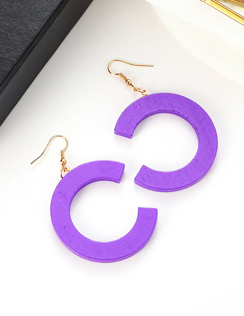 Sweet Purple C Shape Design Pure Color Earrigs