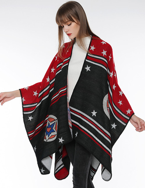 Fashion Red Star Pattern Decorated Scarf