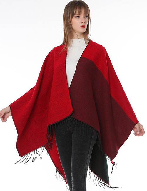 Fashion Red+claret Red Color-matching Decorated Tassel Scarf