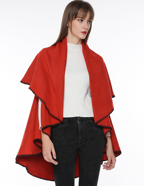 Fashion Red Pure Color Decorated Cloak