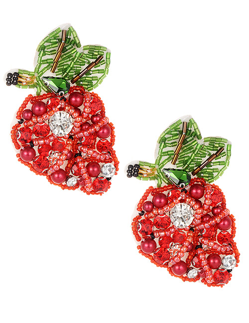 Fashion Red+green Strawberry Shape Deisgn Earrings