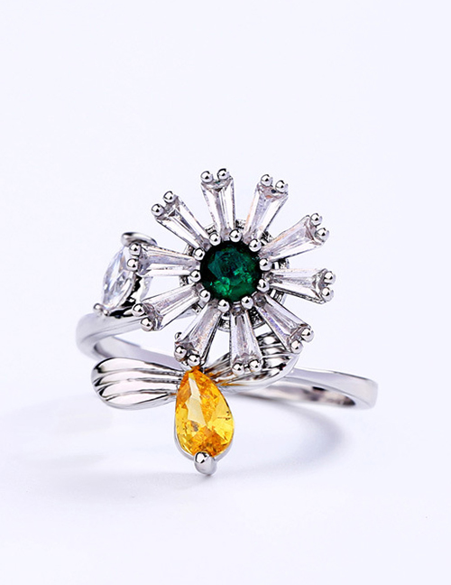 Fashion Green+yellow Flower Shape Decorated Ring