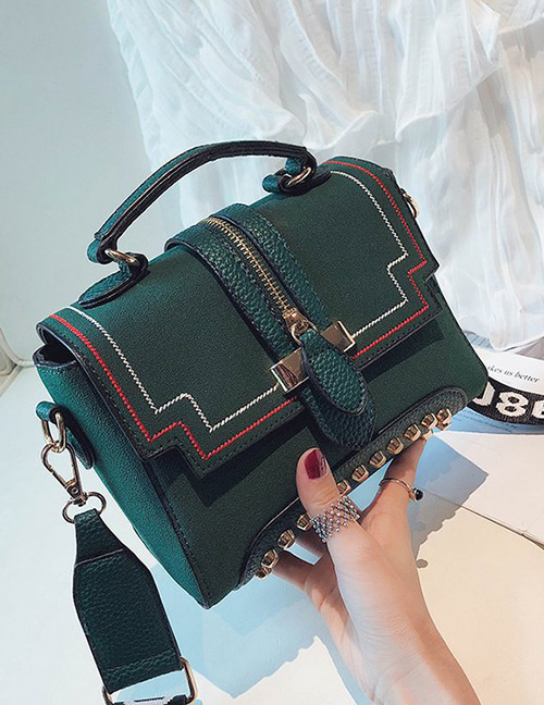 Fashion Green Rivet Decorated Bag