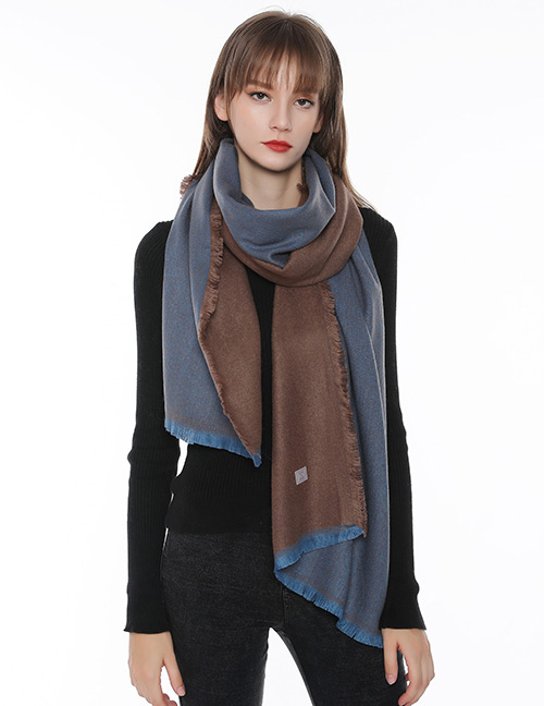 Fashion Blue Tassel Decorated Color-matching Scarf