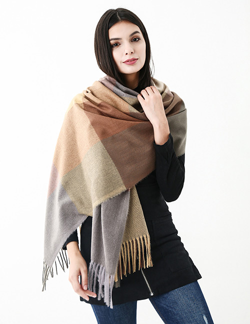 Fashion Multi-color Grids Pattern Decorated Scarf