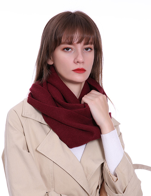 Fashion Claret Red Pure Color Decorated Scarf