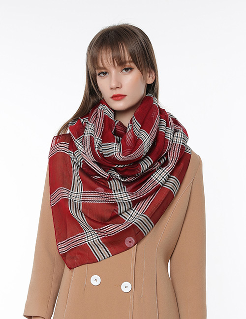 Fashion Red Grids Pattern Decorated Scarf